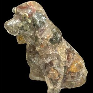 Retro vintage resin vomit dog ornament figurine. Kitschy home decor, weird dog